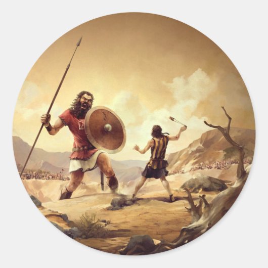 David en Goliath Ronde Sticker (Voorkant)