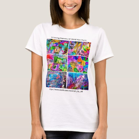 DAVID FLYNN ART COLLAGE VROUW T-SHIRT MET TEKST (Voorkant)