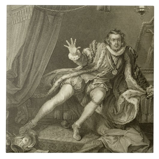 David Garrick (1717-79) als Richard III, Act V Sce Tegeltje (Voorkant)