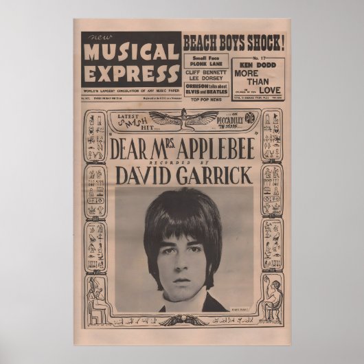DAVID GARRICK Poster - 1966 originele NME Poster (Voorkant)