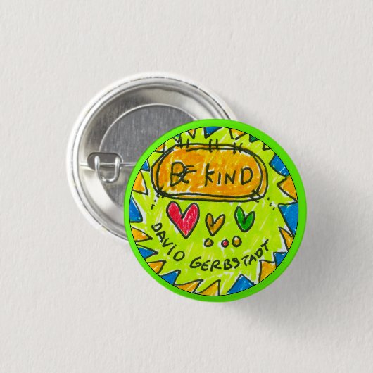 david gerbstadt, wees vriendelijk, knop, 3 harten, ronde button 3,2 cm (Voorkant /achterkant)