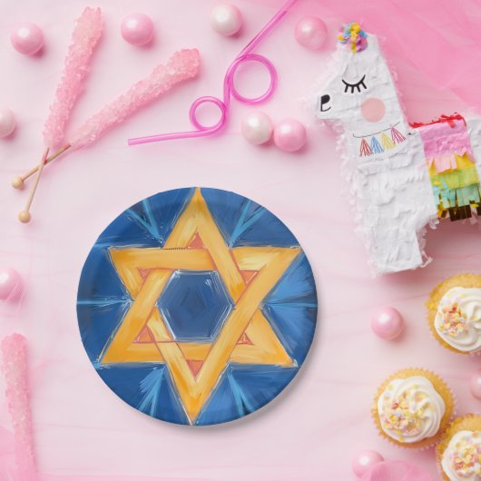 David Hanukkah Blauwe Waterverf Papieren Bordje (Feest)