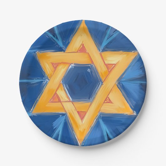 David Hanukkah Blauwe Waterverf Papieren Bordje (Voorkant)