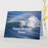 David Happy Birthday Surfer met regenboog Kaart (Gele Bloem)