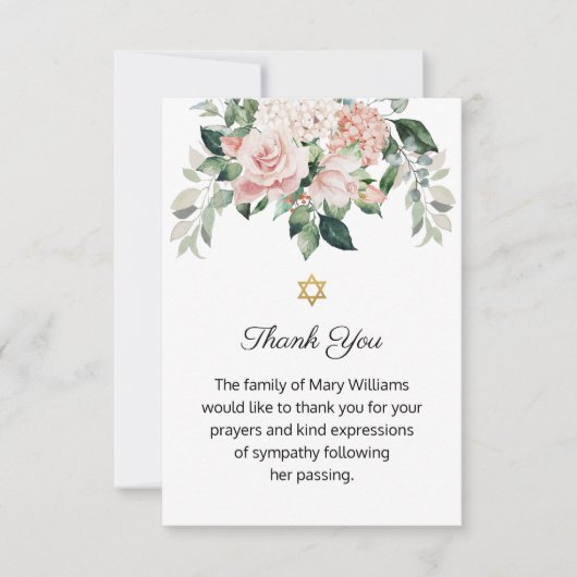 David Joodse Roze Bloemen Begrafenis Bedankkaart (Voorkant)