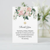 David Joodse Roze Bloemen Begrafenis Bedankkaart (Staand voorkant)