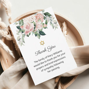 David Joodse Roze Bloemen Begrafenis Bedankkaart