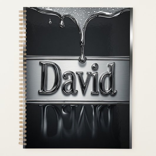 David Naam in Vloeibaar Metaal Chroom Planner (Voorkant)