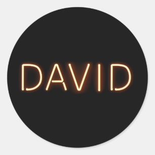 David Name in Ggloed Neon Lights Ronde Sticker