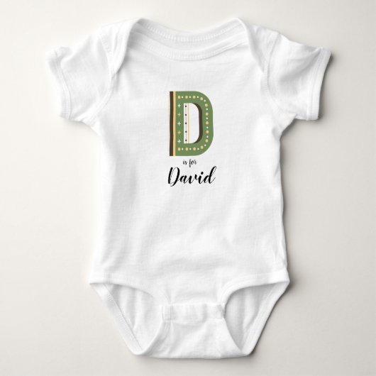 David Name onthult Letter D Boy Retro Green Modern Romper (Voorkant)