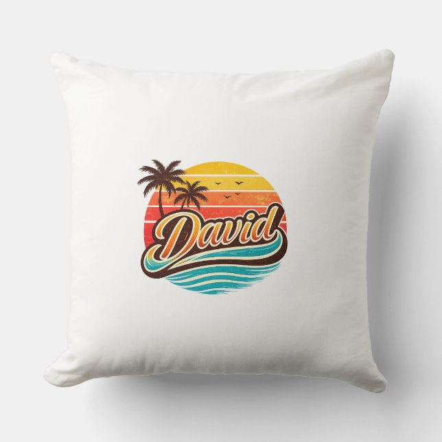 David Retro Zonsondergang Tropische Naam Ontwerp Kussen (Voorkant)