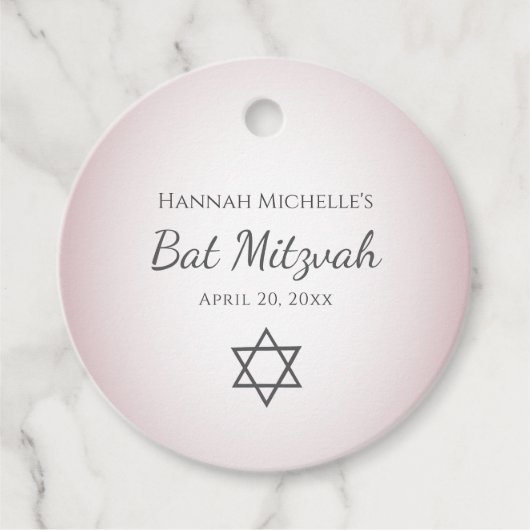 David Simple  Blush Pink Bat Mitswa Bedankjes Labels (Voorkant)