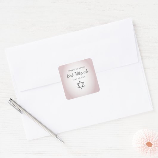 David Simple  Blush Pink Bat Mitswa Vierkante Sticker (Envelop)