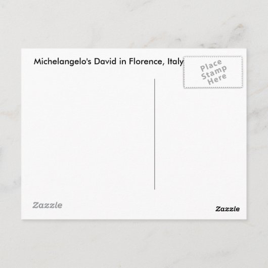 David van Michelanglo Briefkaart (Achterkant)