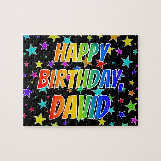 "DAVID" Voornaam, geun "HAPPY BIRTHDAY" Legpuzzel (Horizontaal)
