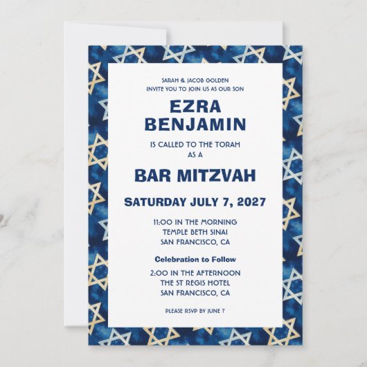 David Waterverf Custom Bar Bat Mitzvah Kaart (Voorkant)