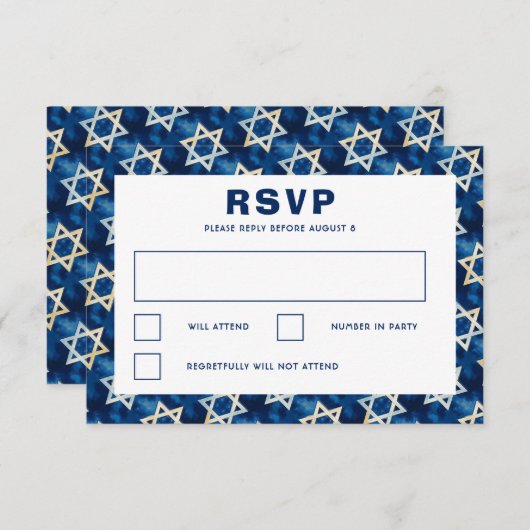David Waterverf Custom Bar Bat Mitzvah RSVP Kaartje (Voorkant / Achterkant)