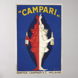 Davide Campari Clowns Rood en Wit Vintage Poster