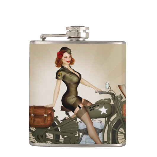 Davidson Army Motorcycle Pinup Flask Heupfles (Voorkant)