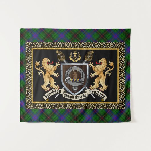 Davidson Clan Badge & Motto w/Lions Wandkleed (Voorkant (horizontaal))