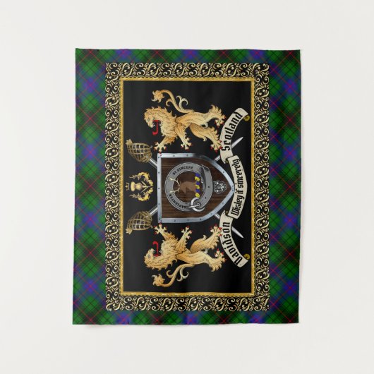 Davidson Clan Badge & Motto w/Lions Wandkleed (Voorkant)