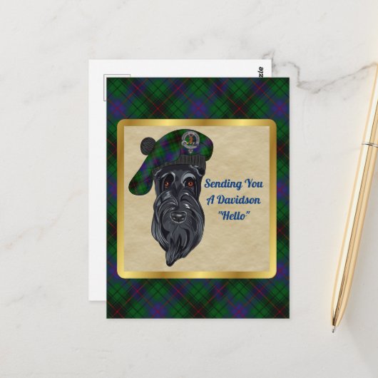 Davidson Clan Badge & Tartan Briefkaart (Voorkant / Achterkant in situ)