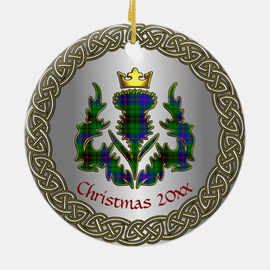 Davidson Clan Badge/Tartan Thistle Personalized Keramisch Ornament (Achterkant)