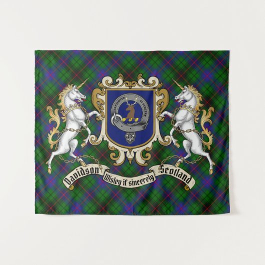 Davidson Clan Badge & Unicorns w/Tartan Wandkleed (Voorkant (horizontaal))