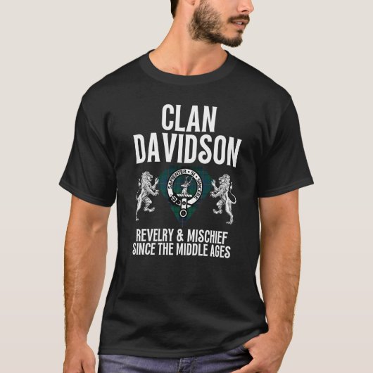Davidson Clan Scottish Name Coat of Arms Tartan Fa T-shirt (Voorkant)