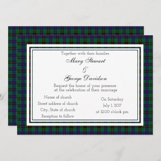 Davidson Scottish Wedding Invitation Kaart (Voorkant / Achterkant)
