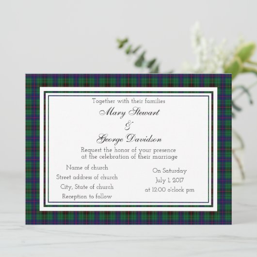 Davidson Scottish Wedding Invitation Kaart (Staand voorkant)