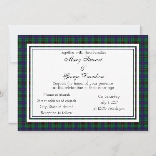 Davidson Scottish Wedding Invitation Kaart (Voorkant)