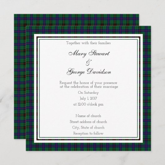 Davidson Scottish Wedding Square Invitation Kaart (Voorkant / Achterkant)