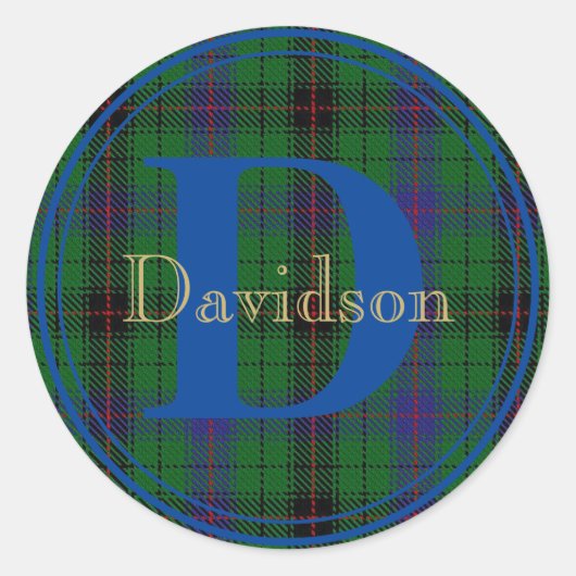 Davidson Tartan Blue Monogram Name Seal Sticker (Voorkant)