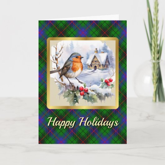 Davidson Tartan met Robin Persoonlijke Kerstmis Kaart (Voorkant)