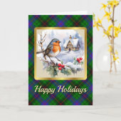 Davidson Tartan met Robin Persoonlijke Kerstmis Kaart (Gele Bloem)