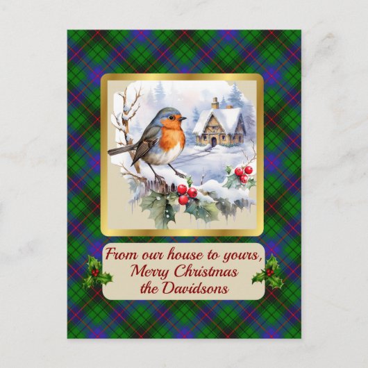 Davidson Tartan w/Robin Personalized   Feestdagenkaart (Voorkant)
