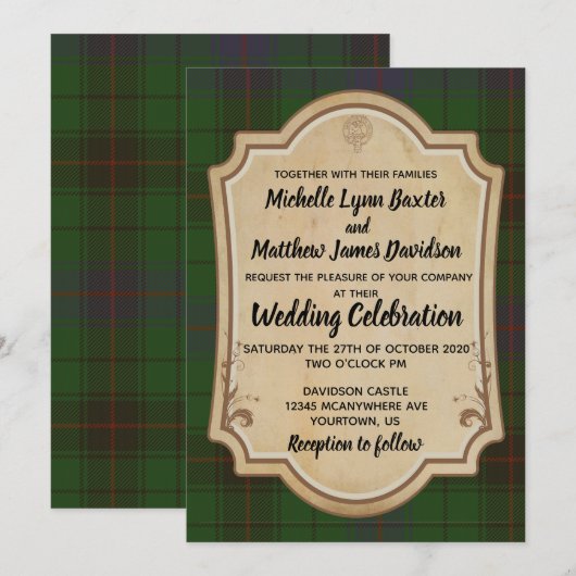 Davidson Tartan Wedding Invitation Kaart (Voorkant / Achterkant)