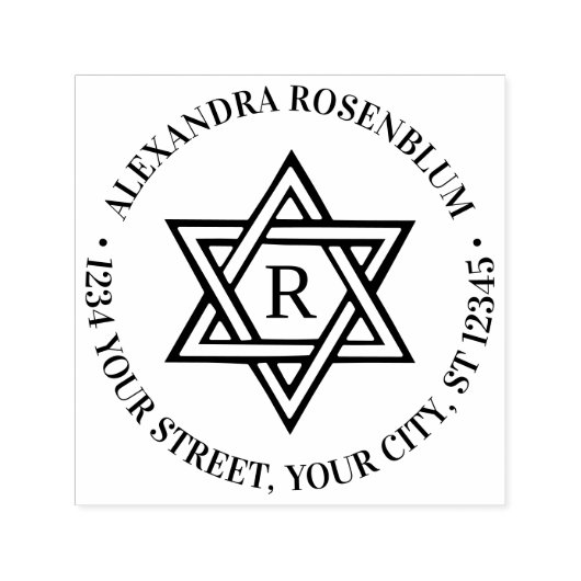 Davidster #1 Ronde naam initiële retouradres Zelfinktende Stempel (Design)