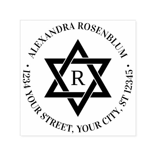 Davidster #3 Ronde naam initiële retouradres Zelfinktende Stempel (Design)