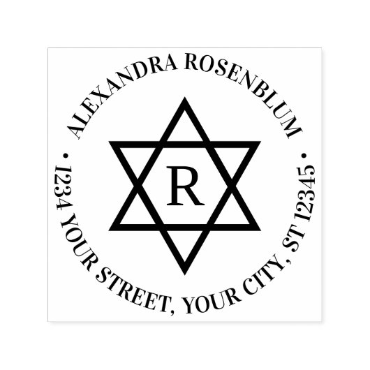 Davidster #4 Ronde Naam Initiaal Retouradres Zelfinktende Stempel (Design)