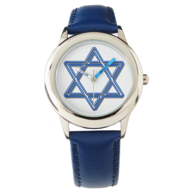Davidster Blauw  Horloge (Voorkant)