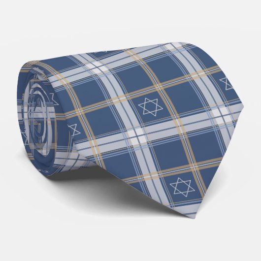 Davidster Blauwe Tartan Stropdas (Opgerold)