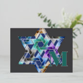 Davidster Damast Bedankkaart Monogram Folie Uitnodiging (Staand Voorkant)