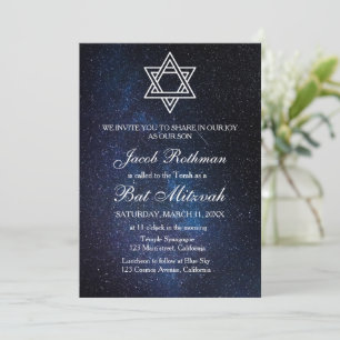 Davidster Eenvoudig Elegant Blauwe Bat Mitzvah Kaart