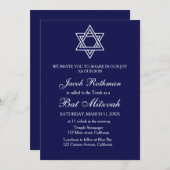 Davidster Eenvoudige Blauwe Bat Mitzvah Kaart (Voorkant / Achterkant)