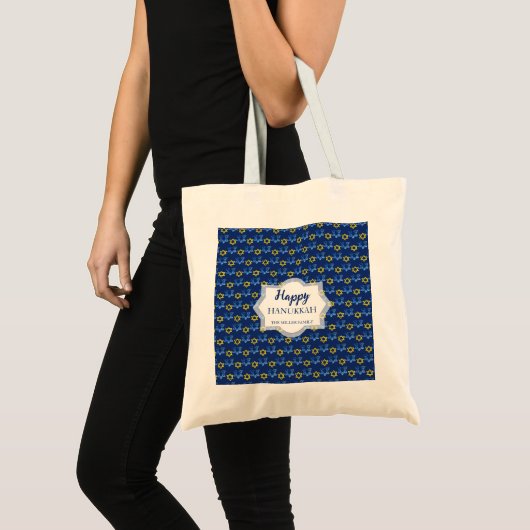Davidster Gelukkig Hanukkah Aquarel Tote Bag (Voorkant (product))