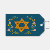 Davidster Handgetekende Bloem Hanukkah Aangepast Cadeaulabel (Voorkant (Horizontaal))