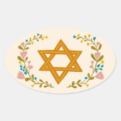 Davidster Handgetekende Joodse Bloemstukken Ovale Sticker (Voorkant)