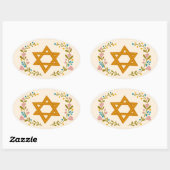 Davidster Handgetekende Joodse Bloemstukken Ovale Sticker (Vel)